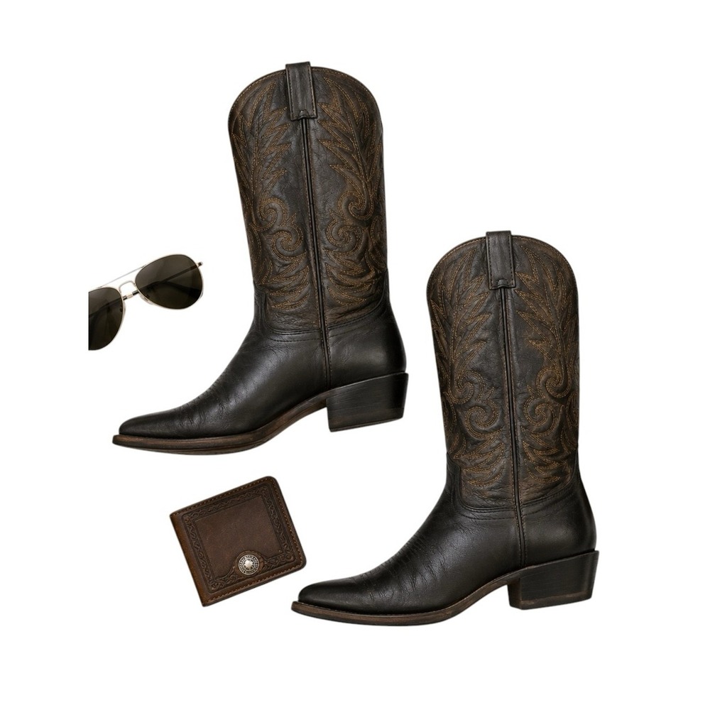 Dan Post Vintage Black Leather Cowboy Boots Men 8 USA Western Ranch EUC Classic